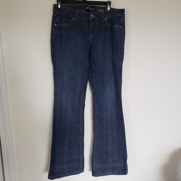 Volcom Boot Cut Wide Leg Jeans Darkwash Juniors Size 11 5 Pocket Denim - Picture 12 of 12